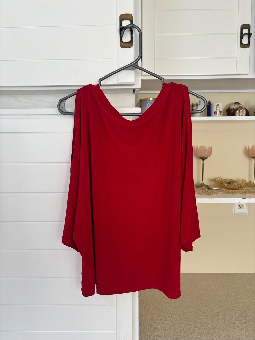 Red Draped Cold-Shoulder Top - Picture 5 of 7